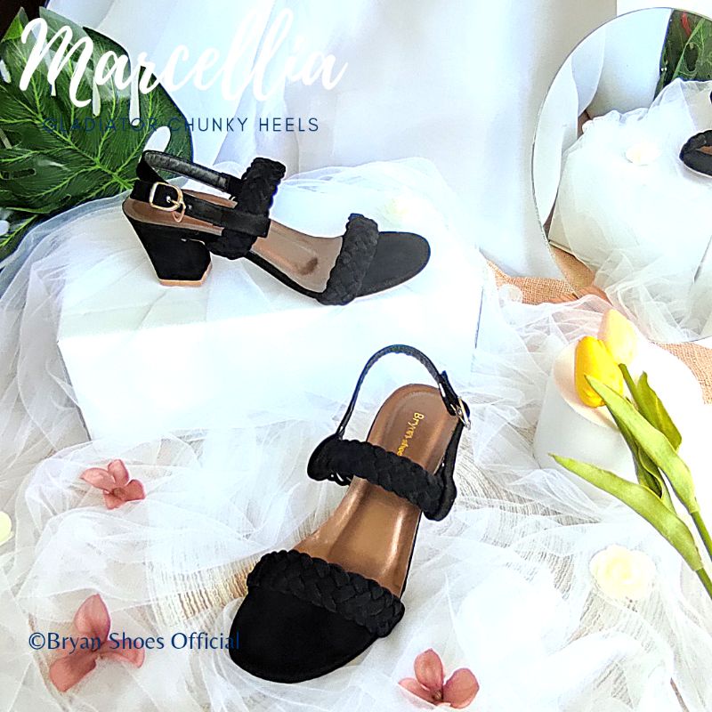 Bryan Marcellia Heels Tali Kepang Suede Beludru Hak Tahu 5cm Gladiator Bigsize Jumbo 3640 41 42 43