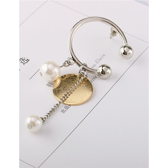 LRC Anting Tusuk Fashion Silver Semicircular Pearl Earrings F69804