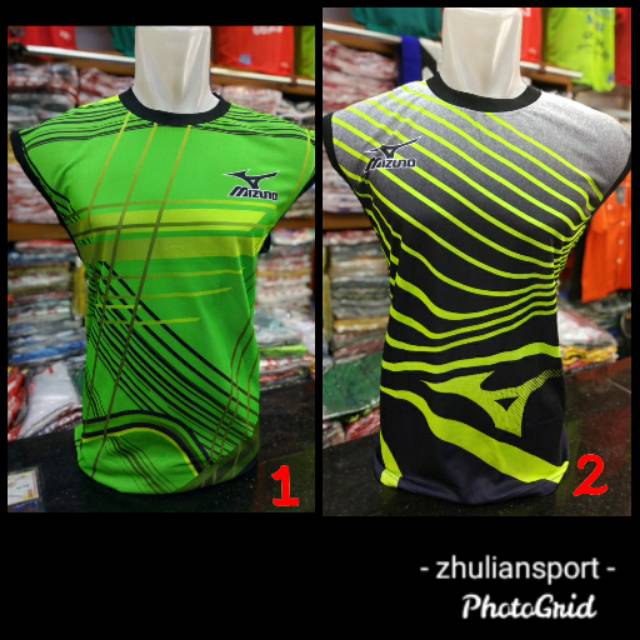 Baju kaos singlet voli mizun0 printing motif garis pelangi proliga murah