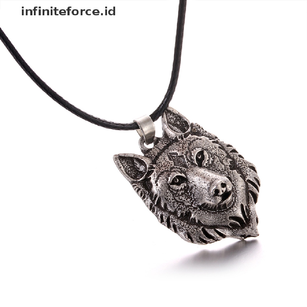 Kalung Jimat Liontin Kepala Serigala Tibet Warna Silver Untuk Pria