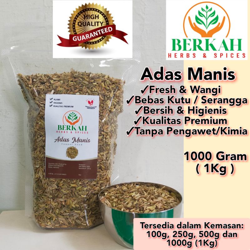 

Adas Manis Fennel Seed Berkah 1000gr 1kg Premium Wangi Halal Bebas Kutu