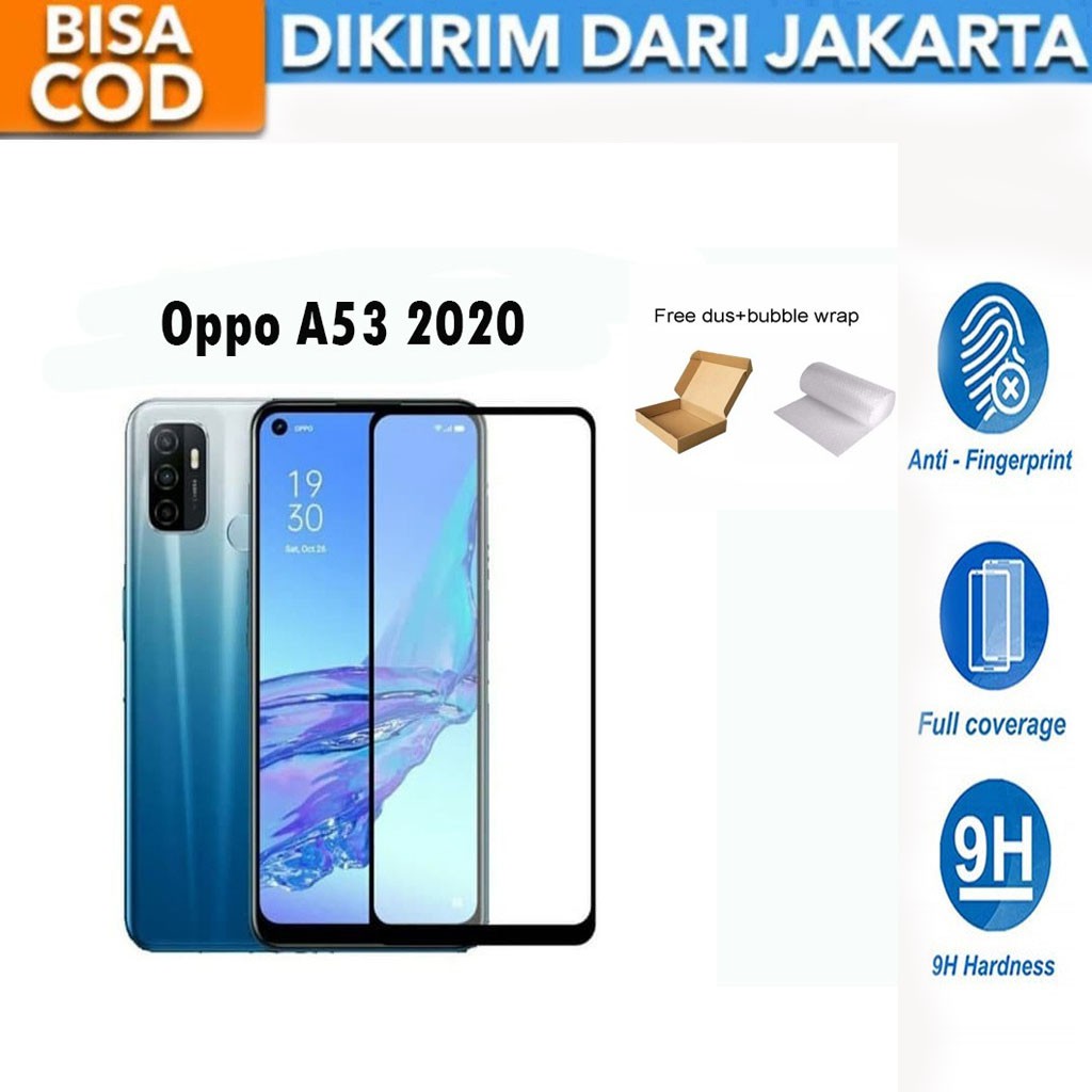 Oppo A53 2020 Full Cover/Full Screen Tempered Glass Screen Protector Anti Gores