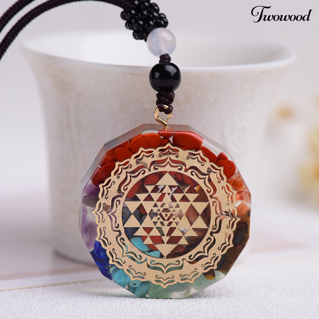 Twowood 7 Chakras Print Drop Necklace Faux Crystal Women Men Adjustable Cord Energy Necklace Fashion Jewelry