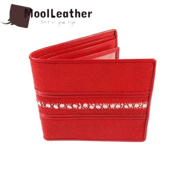 Mool Leather - Dompet pria wanita lipat kulit ikan pari duri asli warna merah