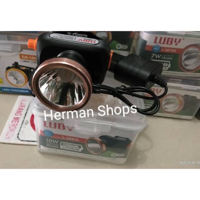 LUBY HEAD LAMP SENTER KEPALA 2883 L SUPER TERANG LAMPU PUTIH 10 WATT 500 METER 20 JAM  Luby Senter