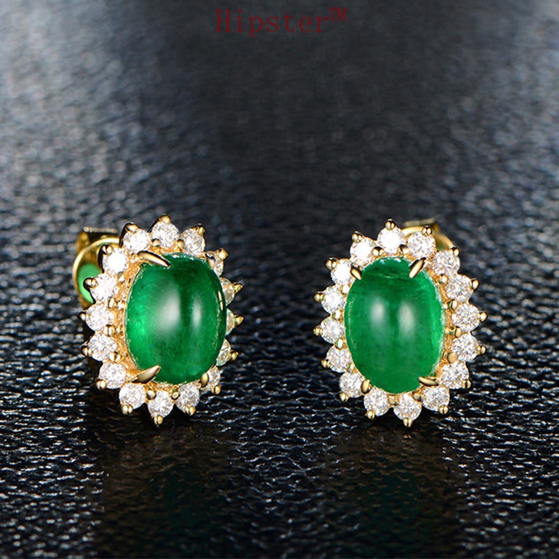 Popular Classic Light Luxury Emerald Full-Jeweled Stud Earrings