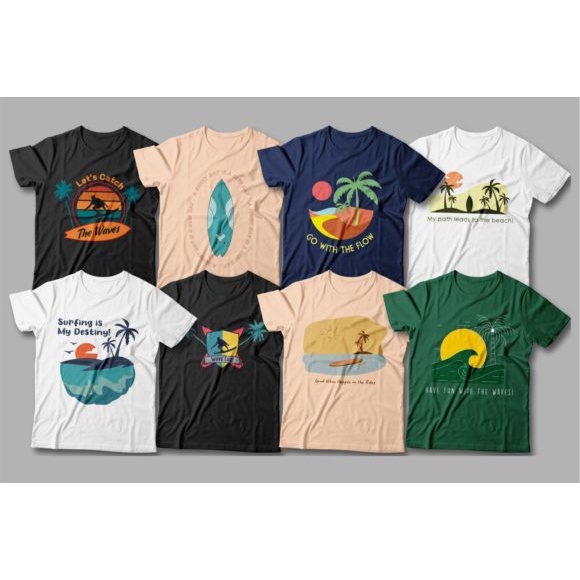 Surfing T-Shirt Designs Bundle Editable - Adobe Photoshop &amp; Illustrator