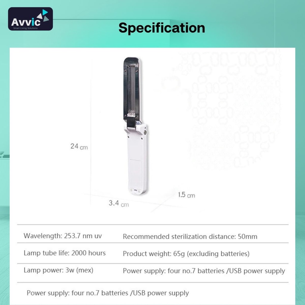 UV Sterilizer Stick Portable –Lampu Stick UVC desinfektan Rechargable