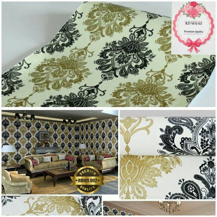  WALLPAPER  BATIK  HITAM  GOLD MINIMALIS UK 45 CM X 10 