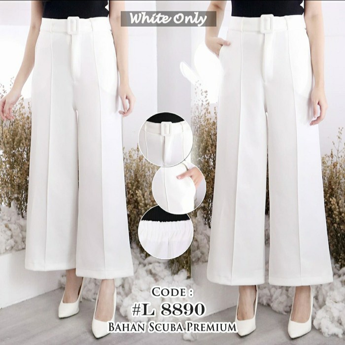 Celana Kulot Wanita Scuba Panjang Premium / Culot Pants - Putih