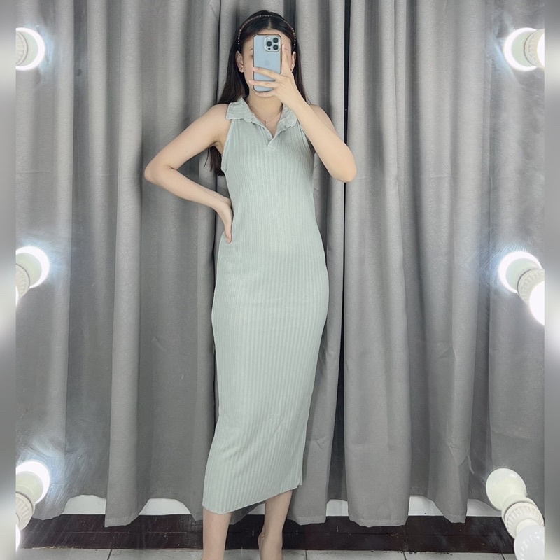 Dress collar bodycon rib | Dress korea