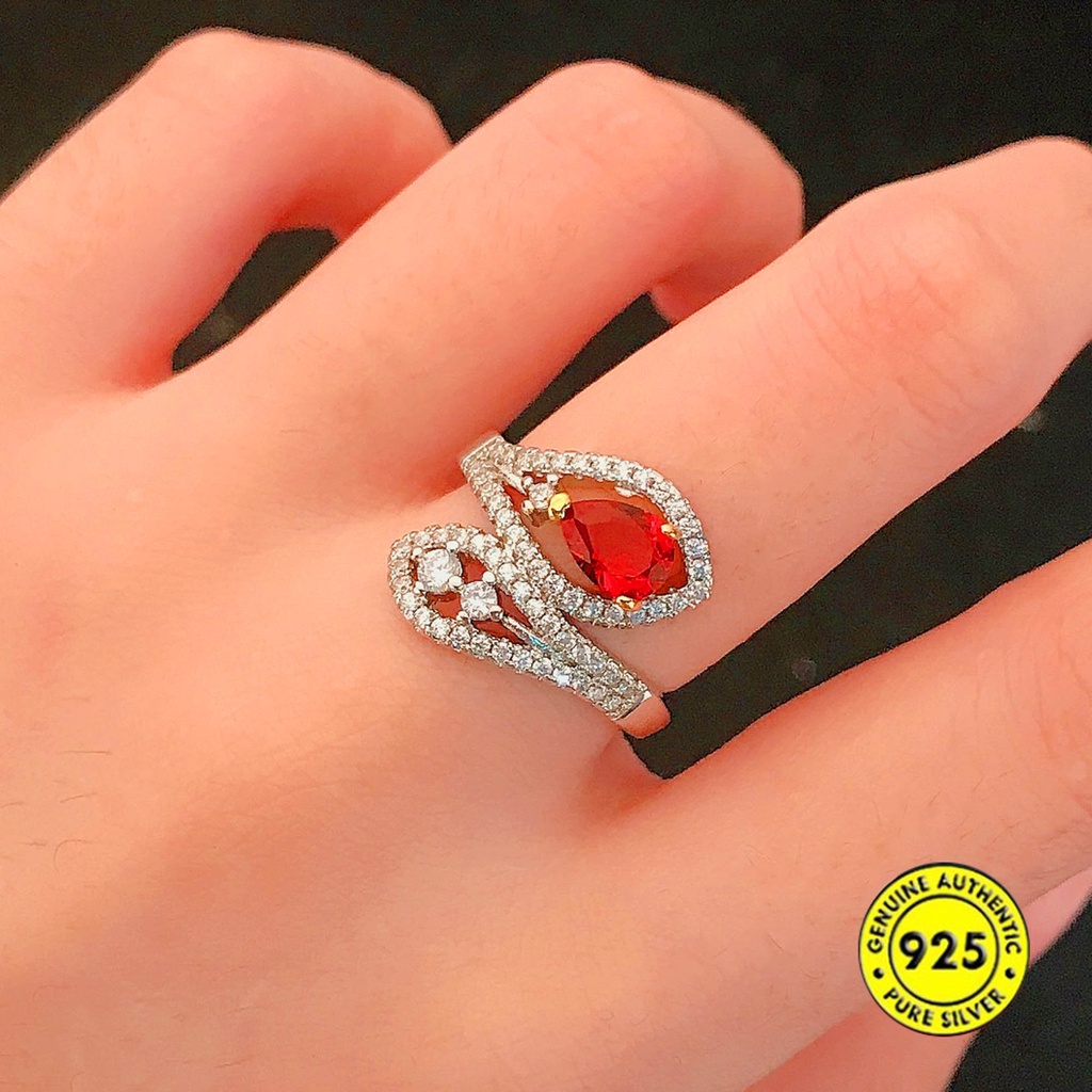 Cincin Open Ring Adjustable Dengan Batu Ruby Warnawarni Untuk Wanita