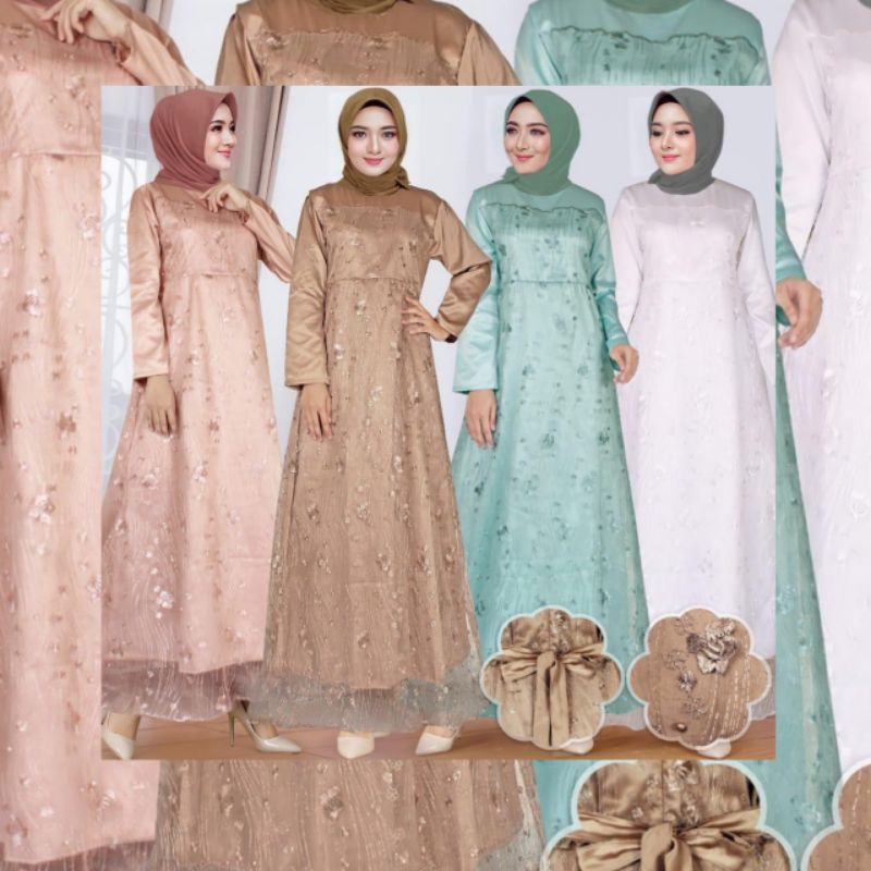 (PREMIUM) GAMIS TILE BRUKAT MUTIARA PREMIUM/GAMIS TILE BRUKAT MUTIARA TERBARU/GAMIS TILE BRUKAT MUTI