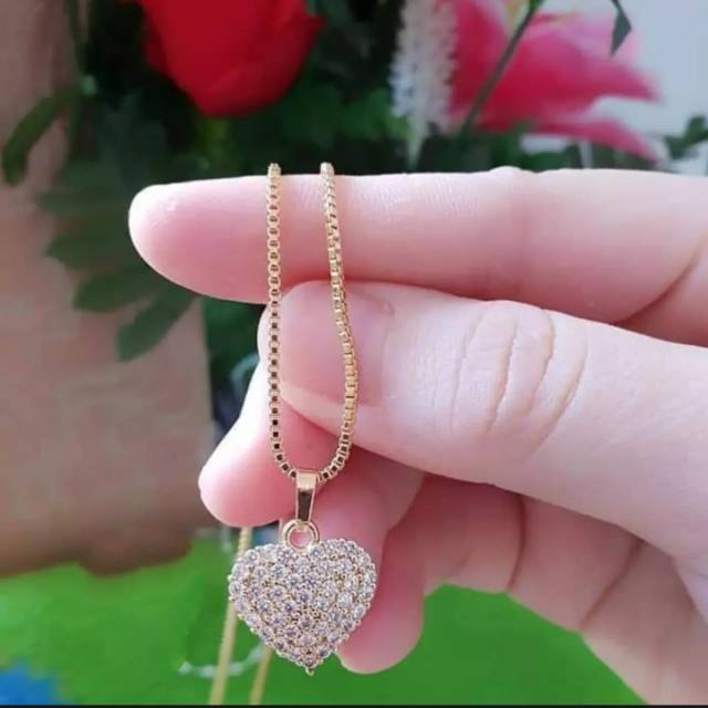 Kalung rante santa love cantik titanium gold 18k