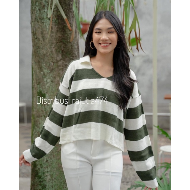 SWEATER RAJUT CROP LADY BLASTER KERAH PREMIUM ATASAN WANITA