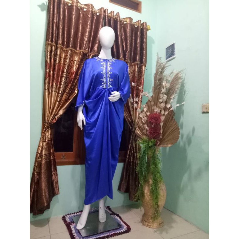 KAFTAN RAISA BIRU ELEKTRIK/KAFTAN SATIN MAXMARA/KAFTAN PAYET/BUSUI/KAFTAN WANITA