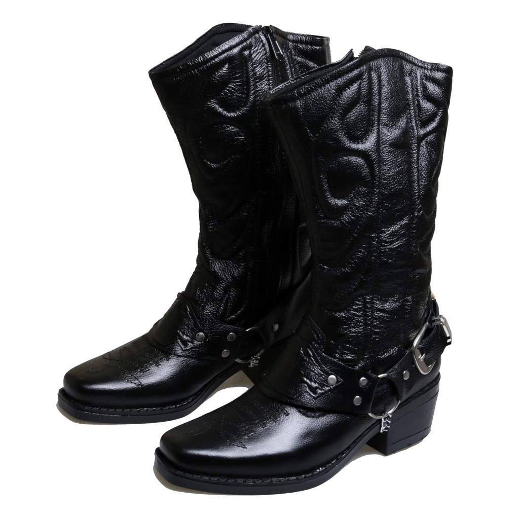 Sepatu Pria Boots Tinggi Harley Koboy Sherif BM-05 Boot Touring motor Traveling Koboy Kulit Asli Premium Hitam Ori