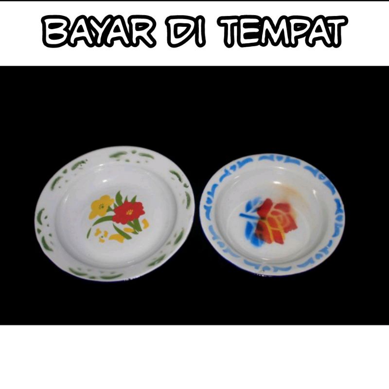 Promo termurah 1 lusin, piring seng enamel jadul motif bunga/ukuran 22 cm/piring kaleng/piring anti 
