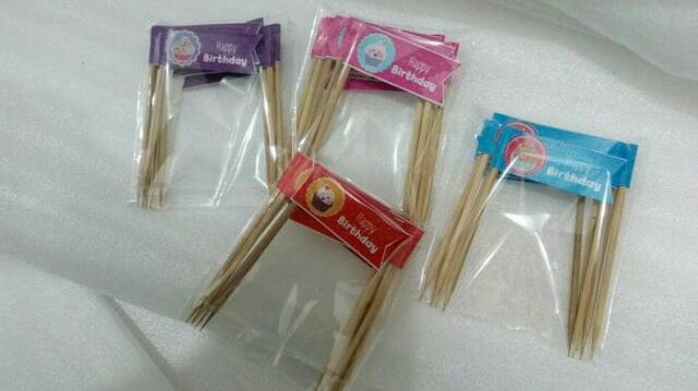 Cup cake topper tusuk gigi berbendera happy birthday.