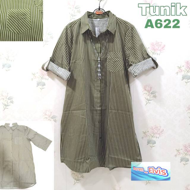 Tunik / Kemeja / Wanita / Cewek / Salur Polos Army