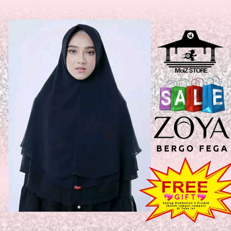 Zoya Fega Jilbab Hijab Bergo Kerudung Krudung Syari Sayar'i Polos Zoya Instan Instant Langsung Zoya 