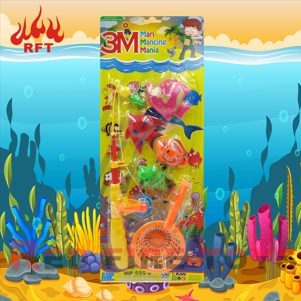 DOUBLE GREAT Mainan Pancingan Sederhana Magnet Pancing Ikan Kecil Murah Bagus Ada Keranjang Fishing 