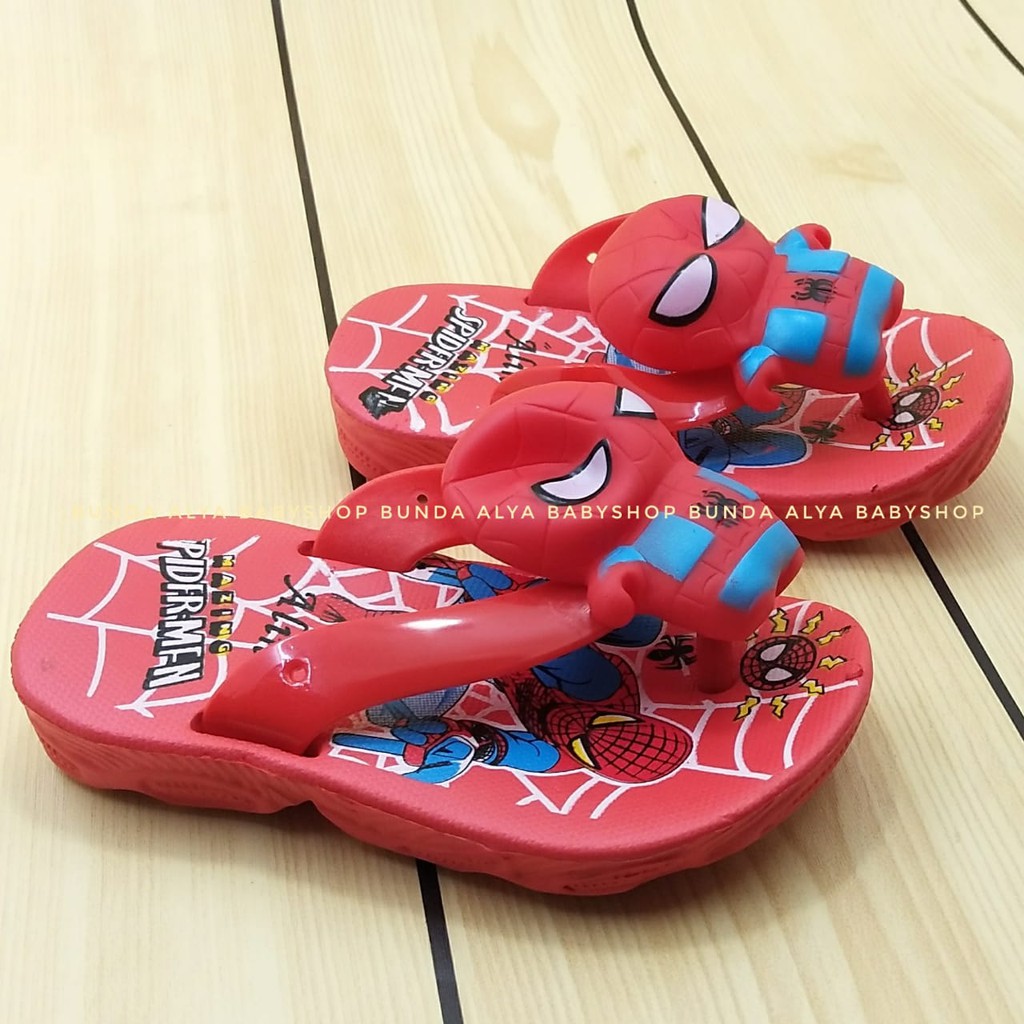 Sandal Anak Laki Jepit IMPORT Usia 1 2 3 Tahun Size 24 - 29 MERAH - Sendal Anak Cowok Superhero Karet Anti Licin