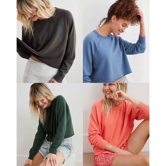 Aerie Distressed Crewneck Sweatshirt