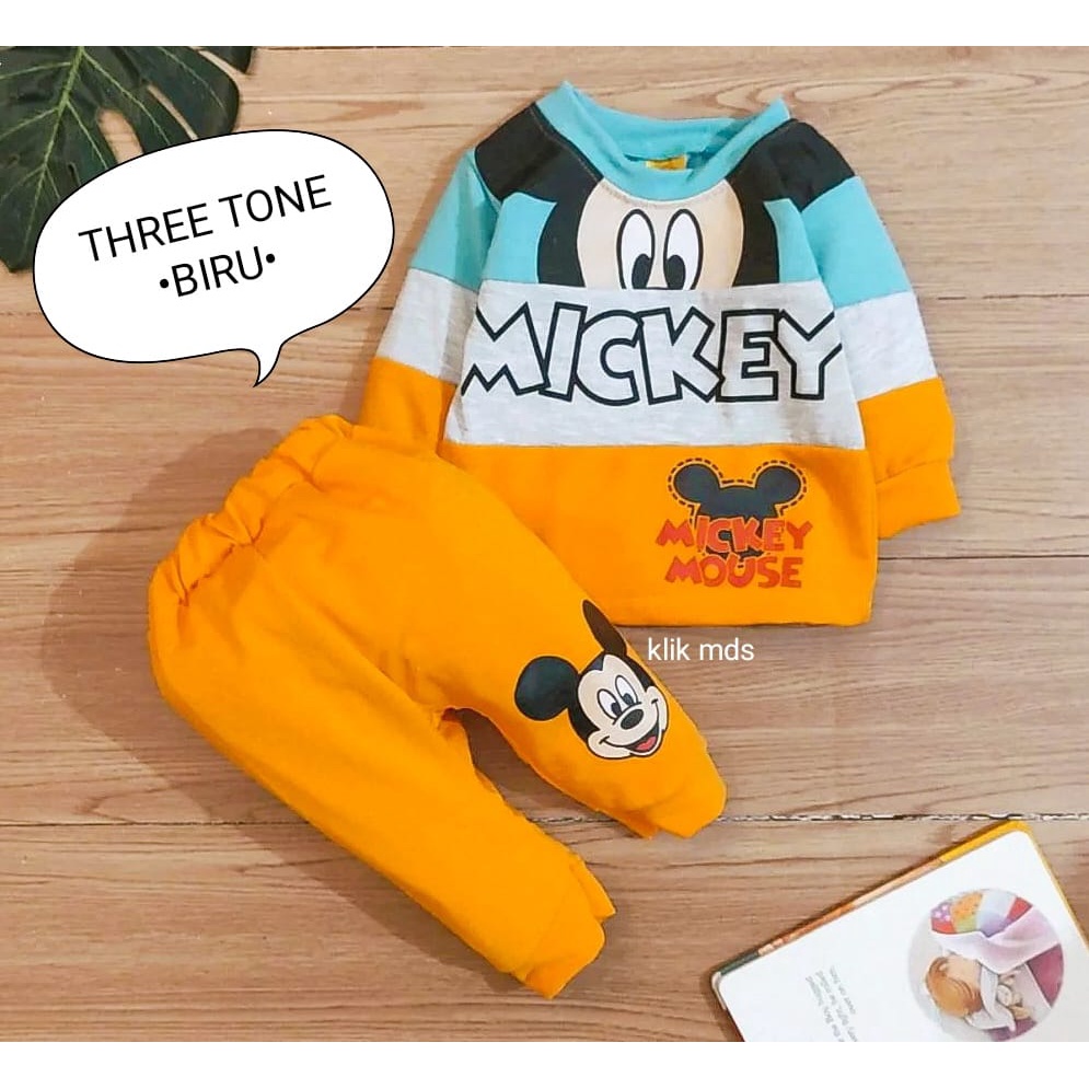 Setelan Sweater Bayi Laki - Laki / Baju Anak Cowok Motif Three Toon Usia 3-12 Bulan