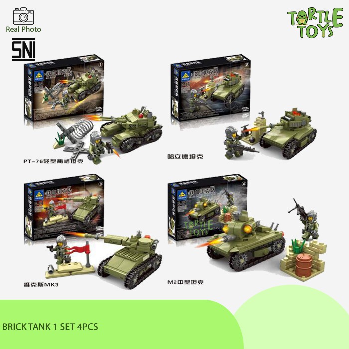 Mainan Anak Bricks Tentara Lego Army 1 set 4pcs bisa digabung jadi 1 tank besar