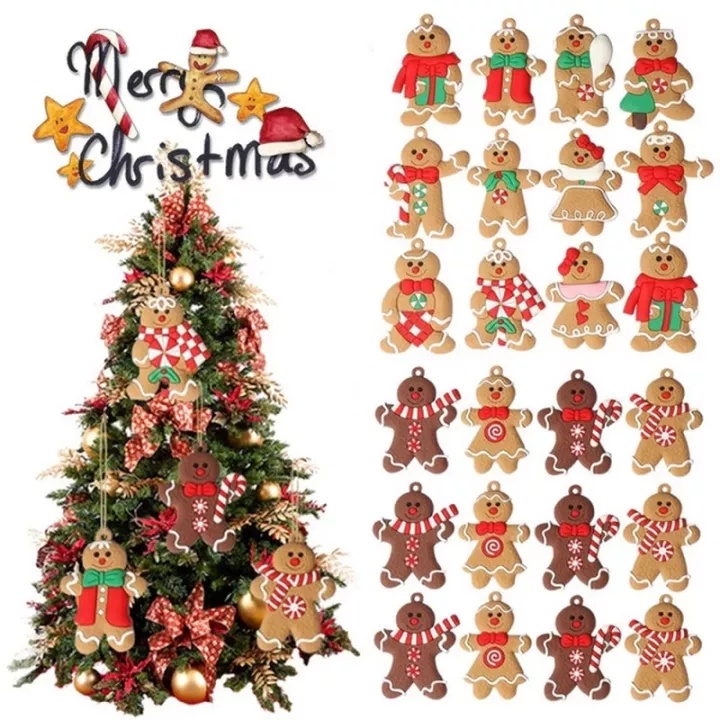 12pcs / 1 Set Gantungan Gingerbread Man Mini Bahan Plastik Untuk Dekorasi Pohon Natal