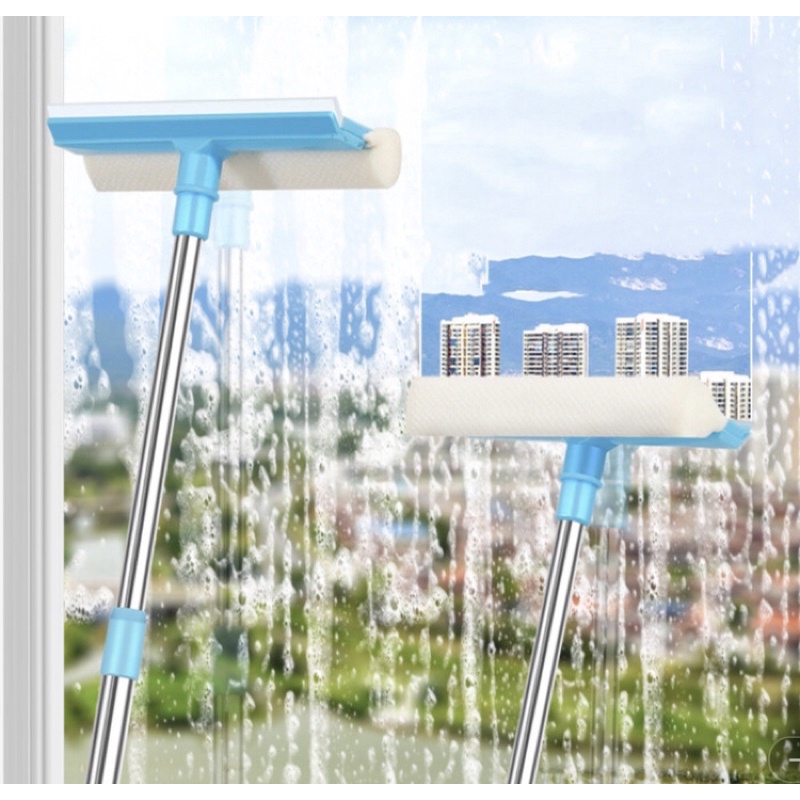 Alat Pembersih Rumah Serbaguna / Kemoceng Bulu Microfiber Gagang Panjang / Kemoceng Adjustable / Pembersih Jendela Serbaguna 4 In 1-Window Cleaner Blue