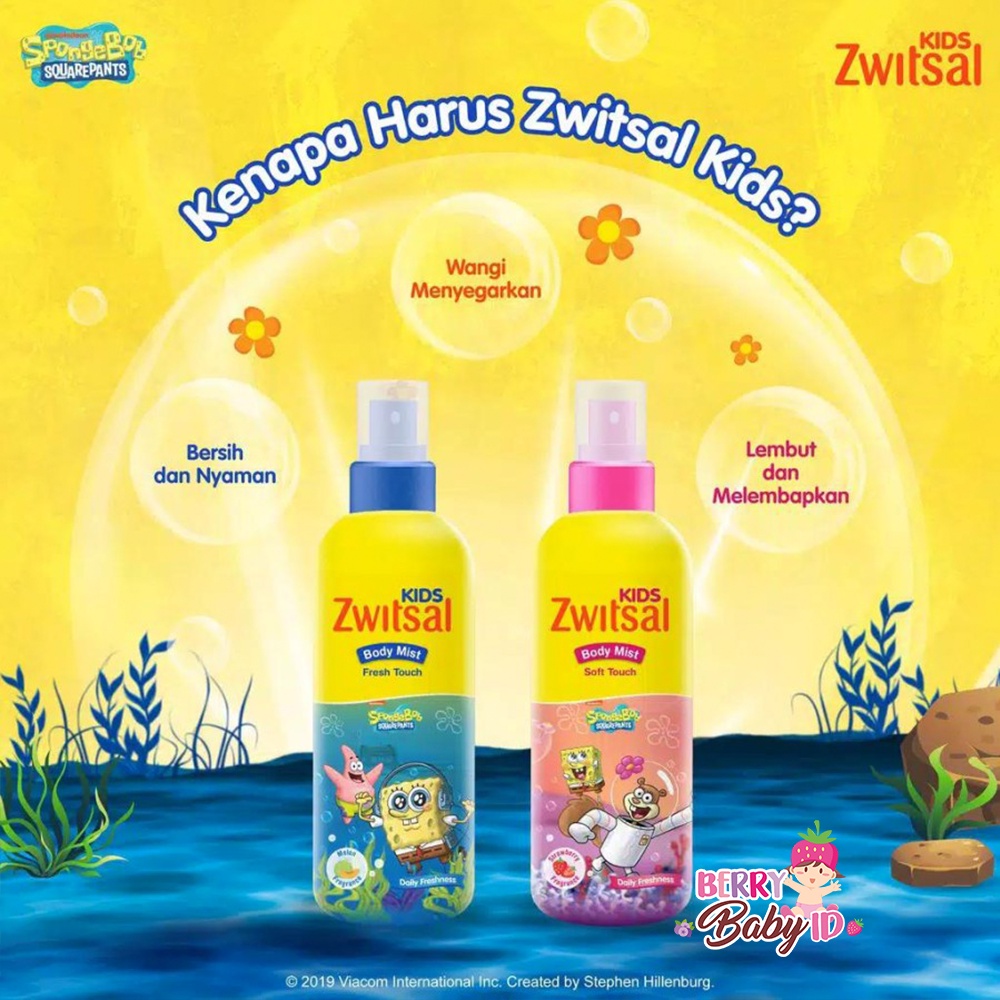 Zwitsal Kids Body Mist Anak Spongebob Blue Fresh Touch Pink Soft Touch Berry Mart