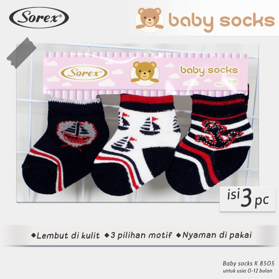 kaos kaki baby sorex k 8502 8503 8401 8402 baby socks ( isi 3 pasang)