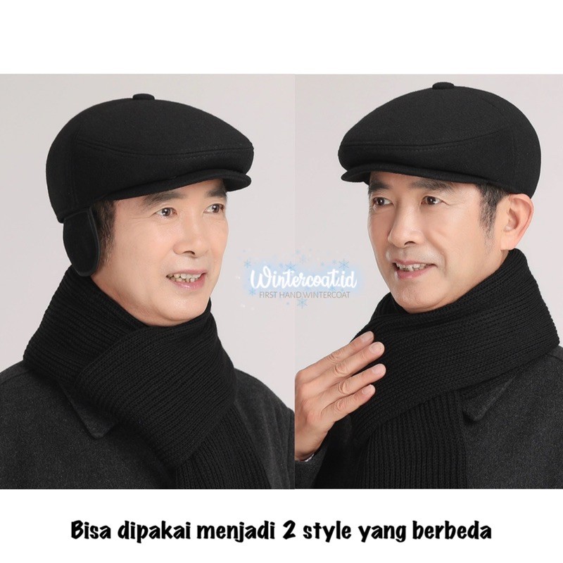 Topi Hangat Pria Beret Hat Men Earflap kupluk cowok import bonnet cap chapeu