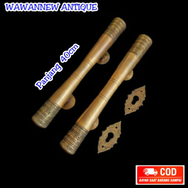 Handle Pintu / Gagang Pintu Rumah Pagar Kuningan Antik Motif Kepala Ukir 40cm