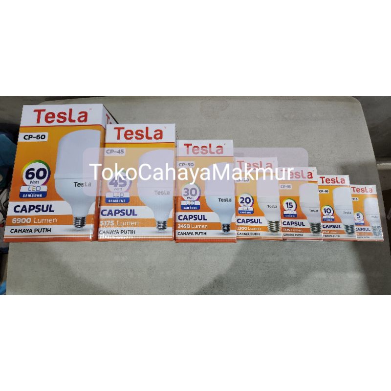 Lampu LED Bohlam Capsul 5w,10w,15w,20w,30w,45w,60w Tesla Cahaya Putih Hemat Energy