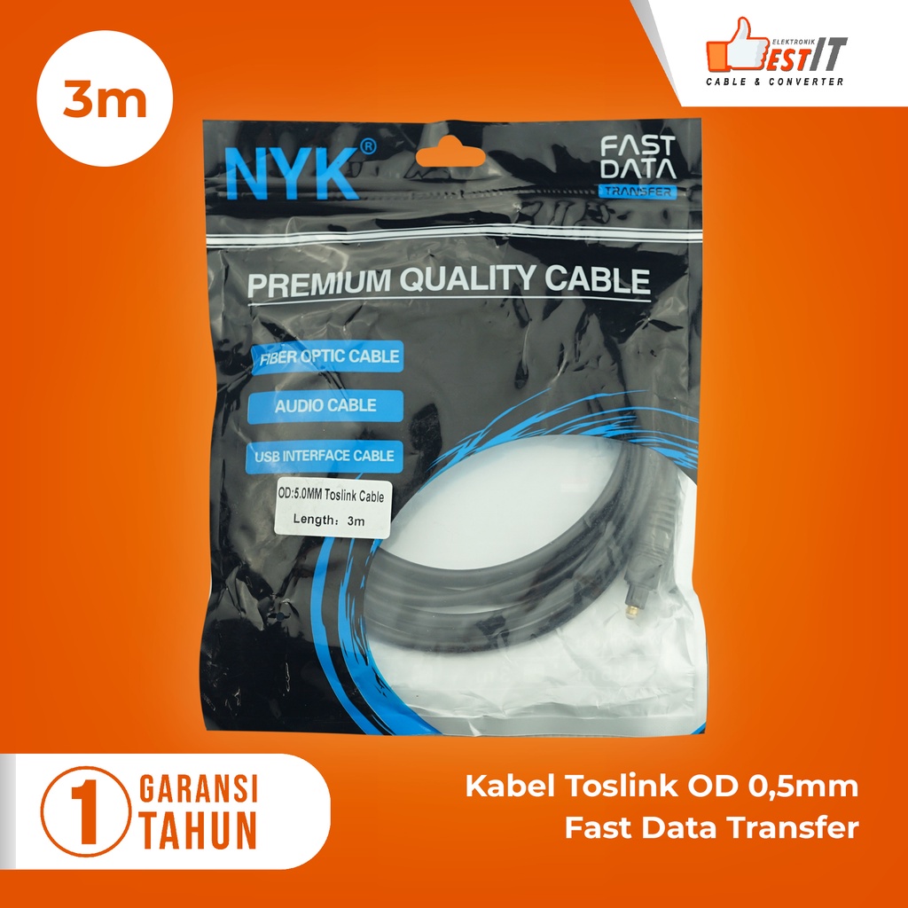 Kabel Toslink Digital Audio Optik NYK Link Cable Optical 1.5M 3M