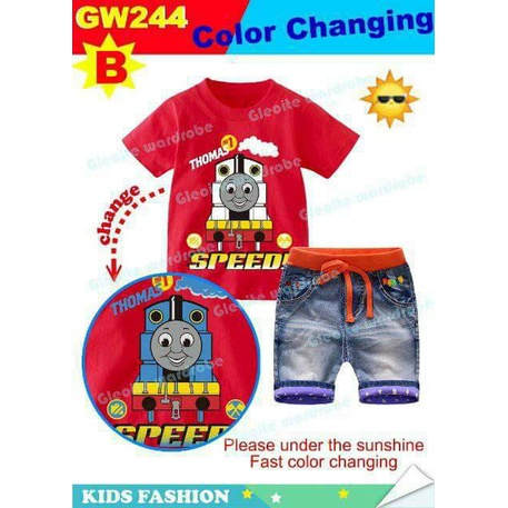 setelan fashion jeans anak import Thomas train merah ganti warna