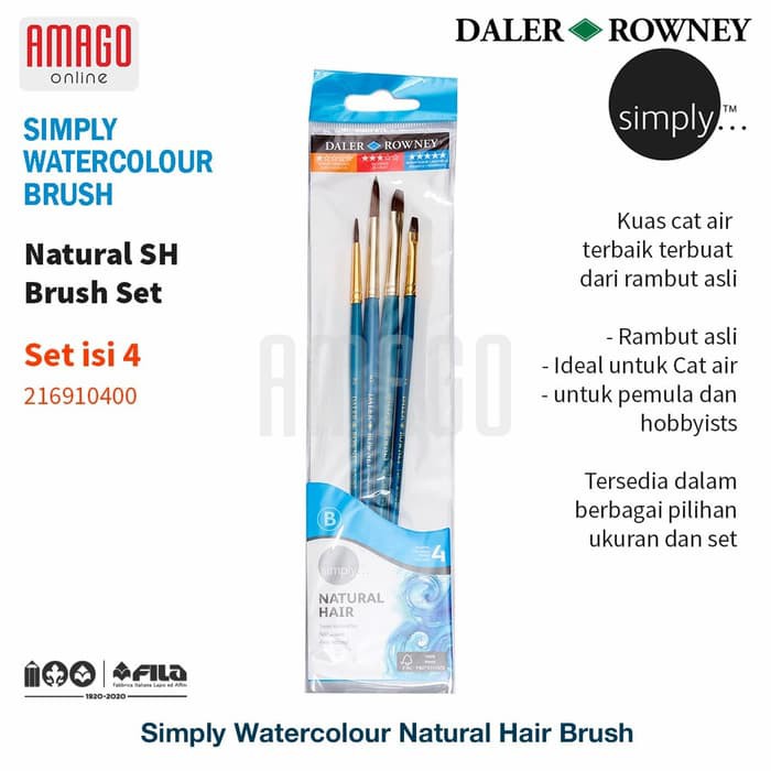 DALER-ROWNEY - SIMPLY WATERCOLOUR NATURAL SH BRUSH SET 4 PCS - 216910400 - KUAS CAT AIR