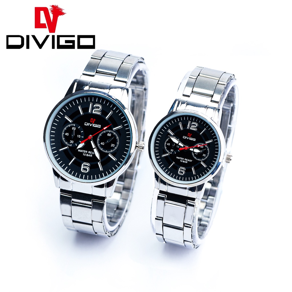 [DGS] Jam Tangan Couple DIVIGO Analog StaintLess 11502 Hitam