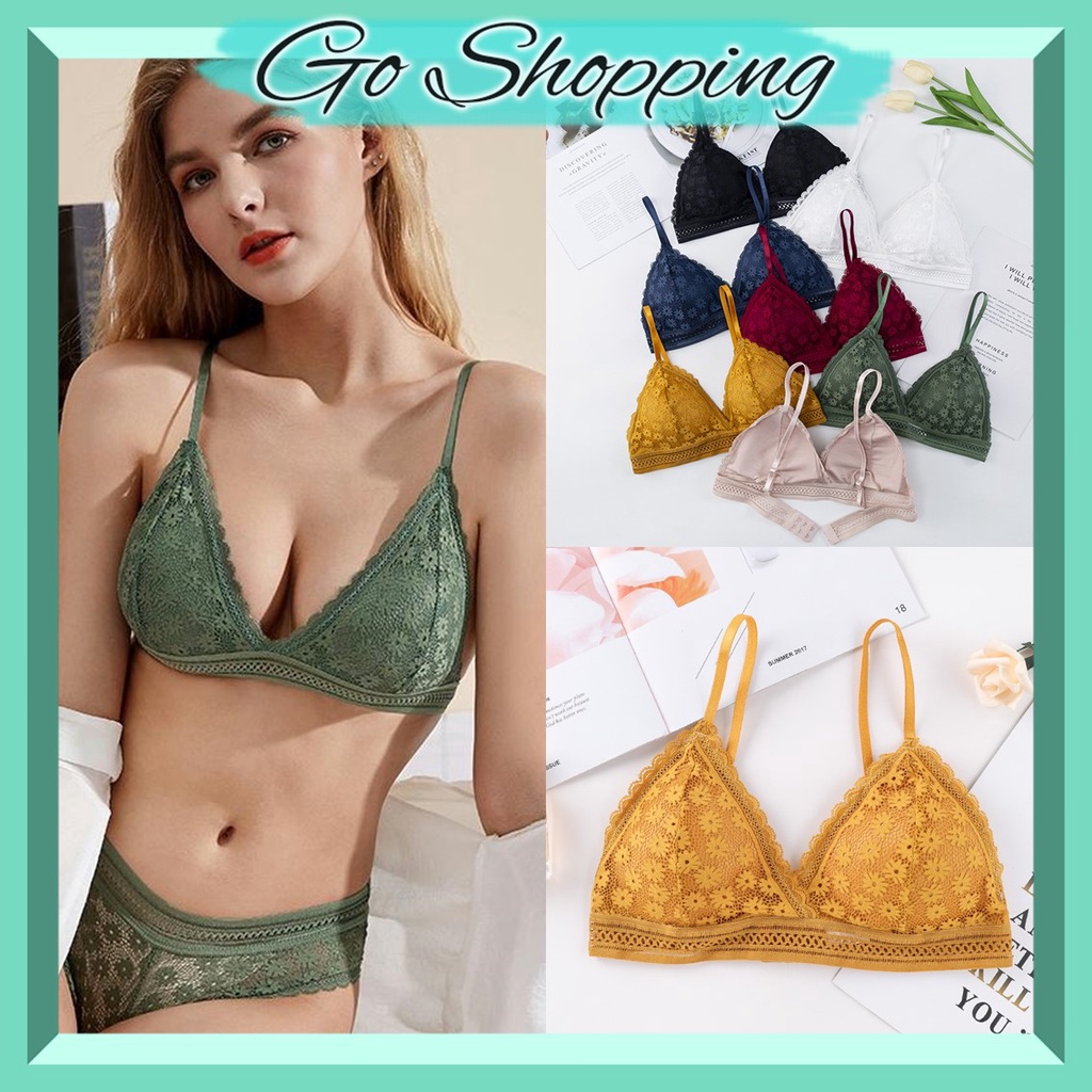 GO! BR619 BH Bra Wanita Tanpa Kawat Bahan Lace Halus Pakaian Dalam bralette Push Up Elastis Sexy