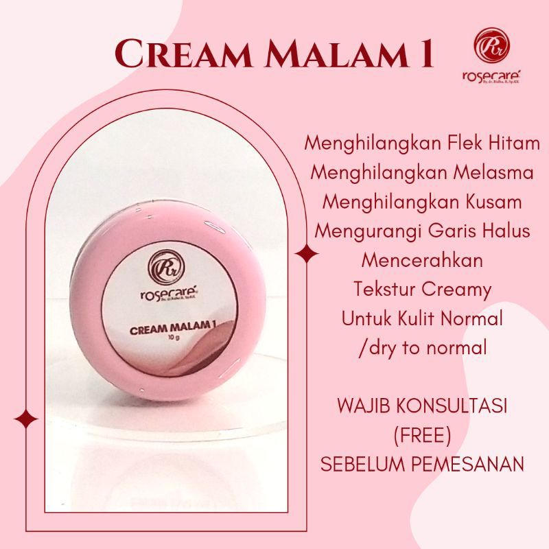 TOKO DEANIA -CREAM MALAM 1 PERAWATAN KULIT MENGHILANGKAN FLEK HITAM/KERUTAN/ KRIM ROSE CARE