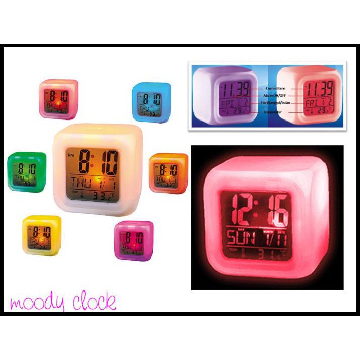 Jam Moody Kubus Berubah 7 Warna Moody Clock
