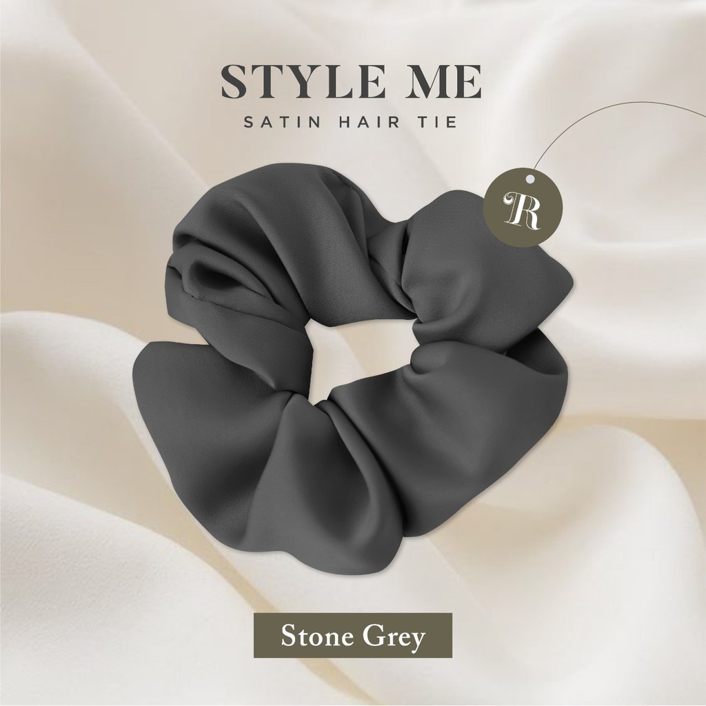 Scrunchies Premium Satin Silk MAXI The Rituale | Ikat Rambut Kuncir Hijab Cepol | Anti Rontok Pusing-Stone Grey