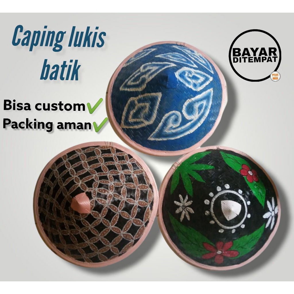 Bisa Request - Caping Bambu Lukis Batik Topi Caping Petani Warna Batik