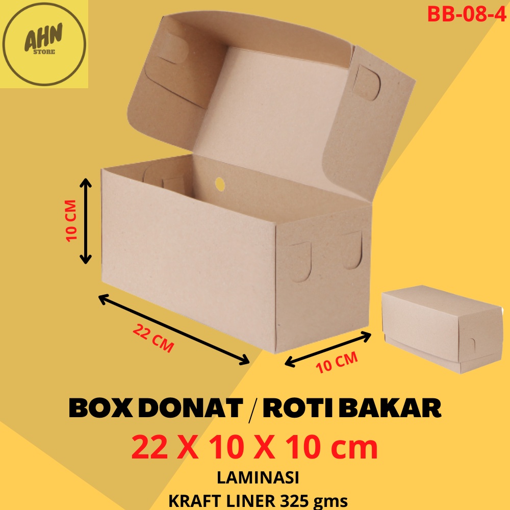 

KARDUS BOX DONAT KUE / KOTAK DUS BOLU KUE BOMBOLONI ROTI BAKAR KUKUS UKURAN 22x10x10 CM LAMINASI