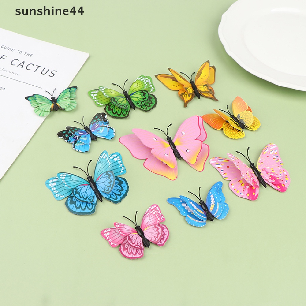 Sunshine 12Pcs Stiker Dinding Kupu-Kupu 3D Dua Lapis Untuk Dekorasi Rumah