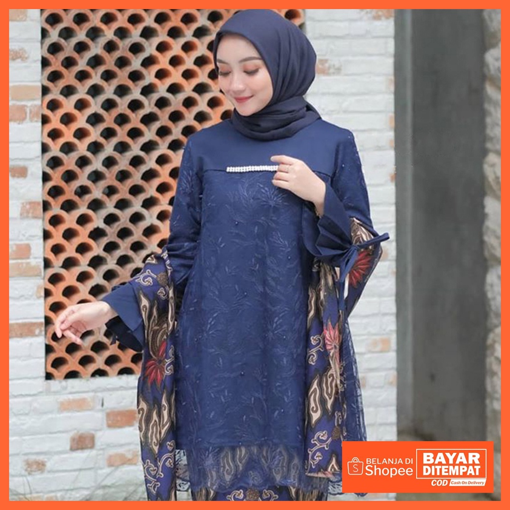 Kebaya Brukat Kebaya Kurung Brukat Kebaya Tunik Brukat Kebaya Modern Kebaya Wisuda Termurah Atasan Kebaya Murah-Natasha navy