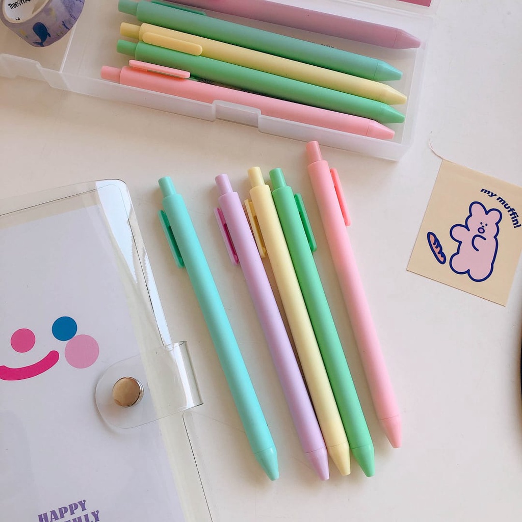 [HARU] Pulpen Mekanik Polos 0.5mm Pastel Pena Warna Macaroon Pena Tekan Karakter Bolpen Unik-1
